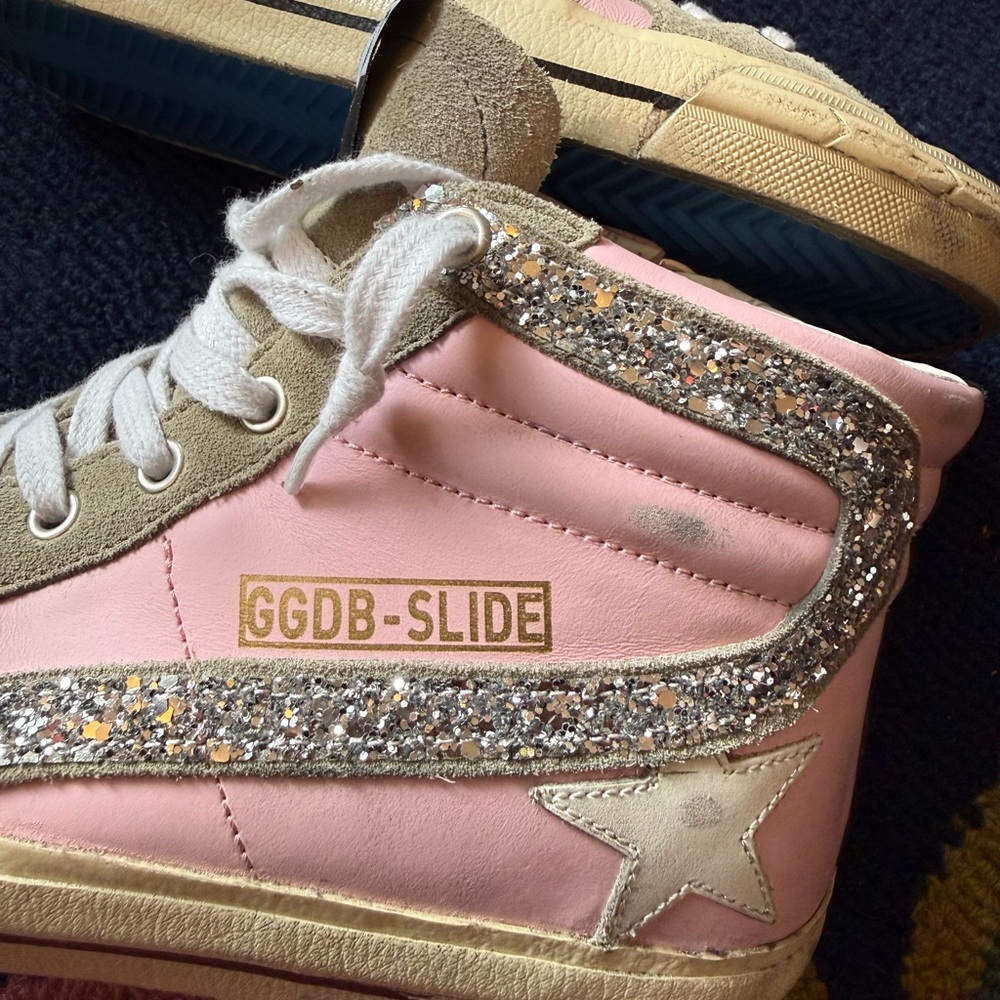 Golden Goose Slide Sneakers - Pink Leather Silver Glitter - Picture 7 of 14